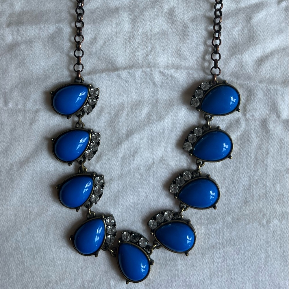 JCrew Statement Necklace | Blue, Diamond & Silver